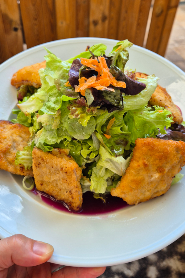 Sommersalat Bunte Blattsalate mit Tomaten, Gurken, Rohkostsalaten und Mini-Schnitzeln Sommersalat Bunte Blattsalate mit Tomaten, Gurken, Rohkostsalaten und Mini-Schnitzeln