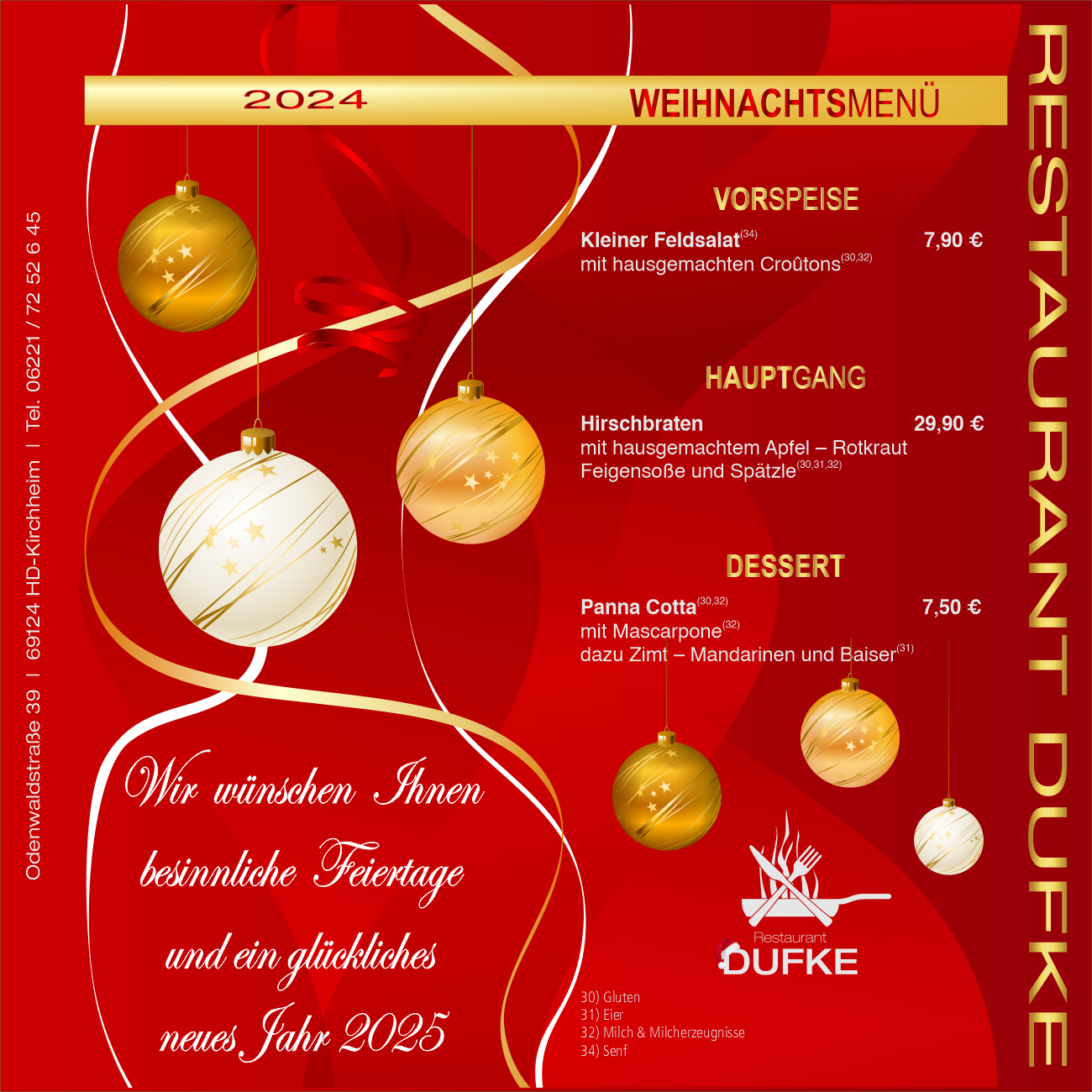 Restaurant DUFKE - Weihnachts-Menue 2024