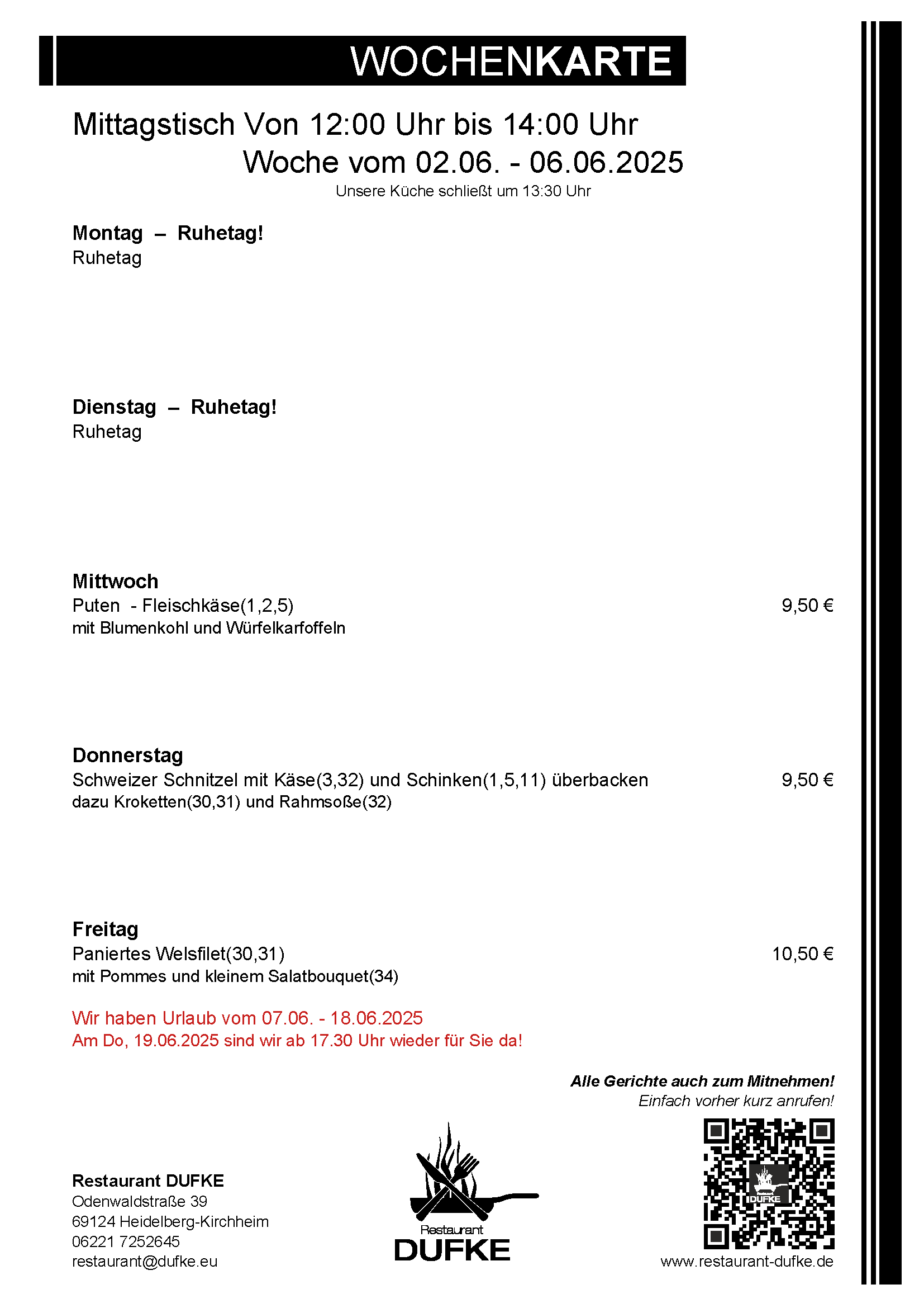 Mittagstisch - Restaurant DUFKE 2025 KW23 Mittagstisch - Restaurant DUFKE 2025 KW23