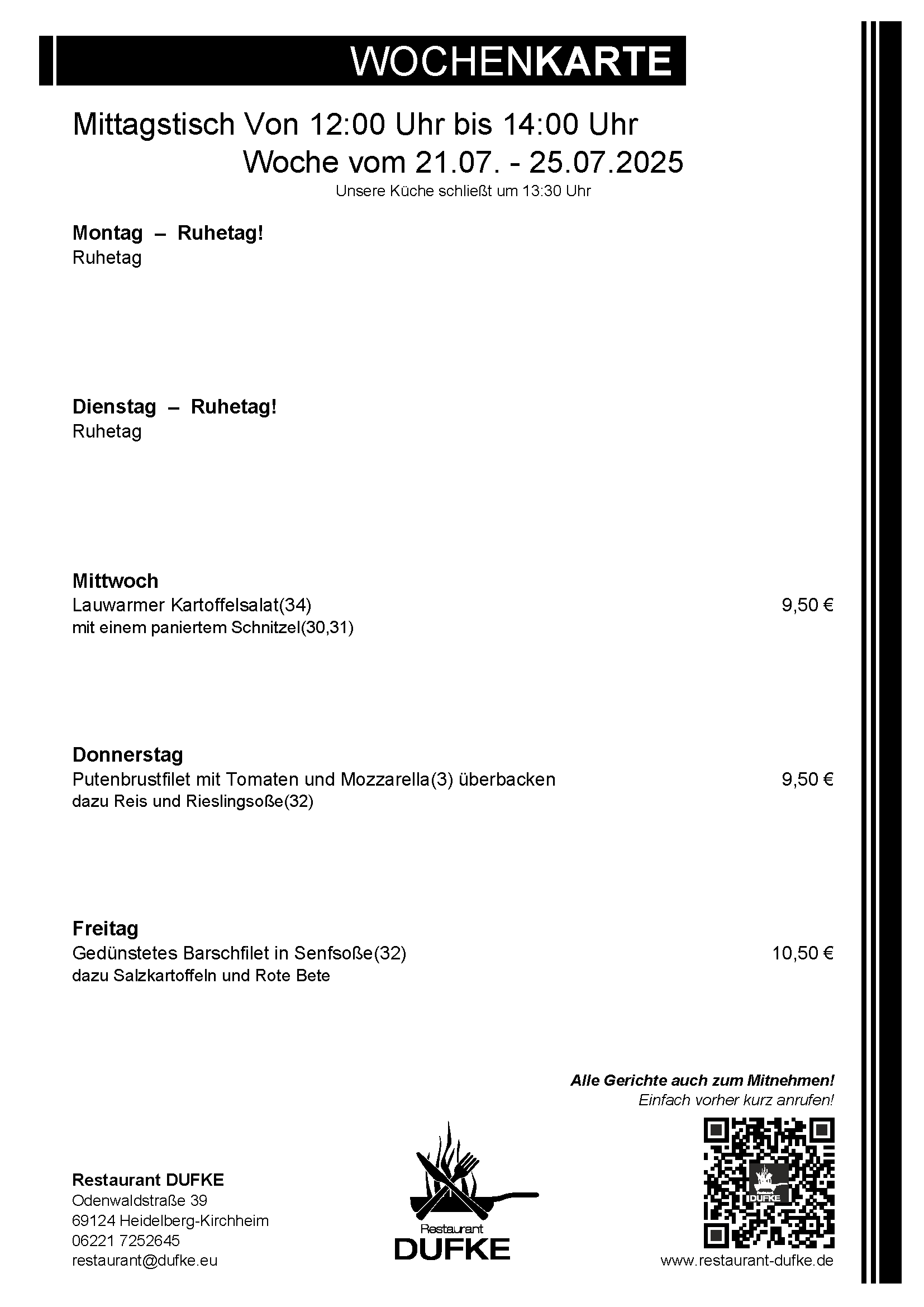 Mittagstisch - Restaurant DUFKE 2025 KW30 Mittagstisch - Restaurant DUFKE 2025 KW30