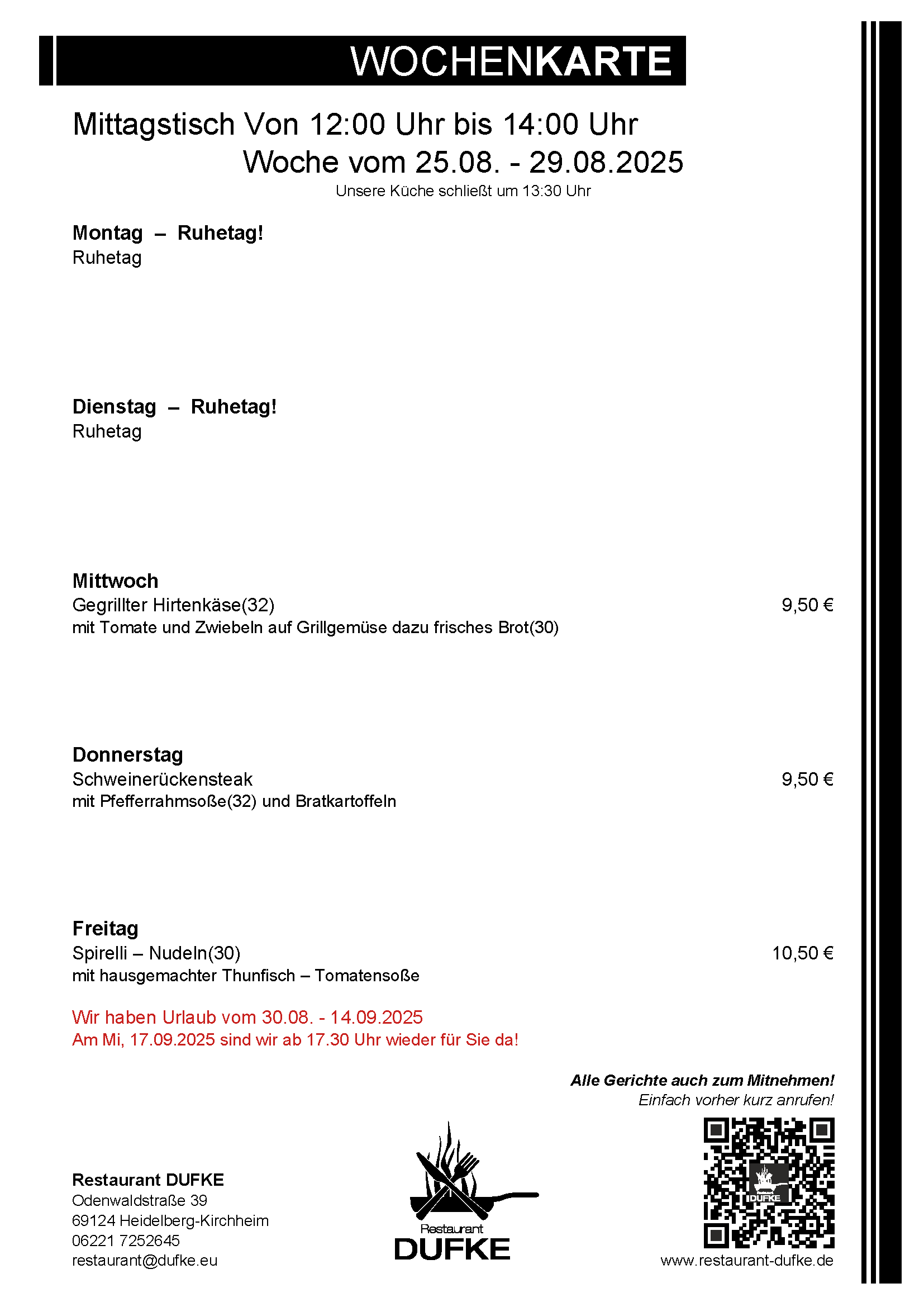 Mittagstisch - Restaurant DUFKE 2025 KW35 Mittagstisch - Restaurant DUFKE 2025 KW35