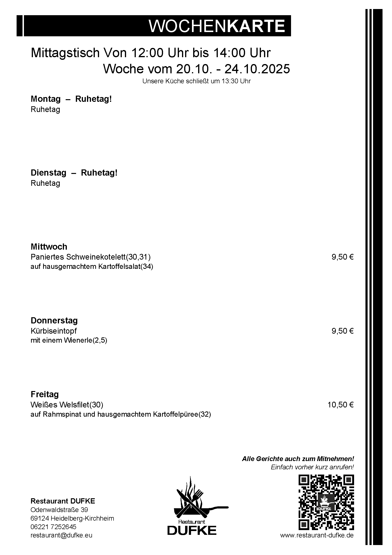 Mittagstisch - Restaurant DUFKE 2025 KW43 Mittagstisch - Restaurant DUFKE 2025 KW43