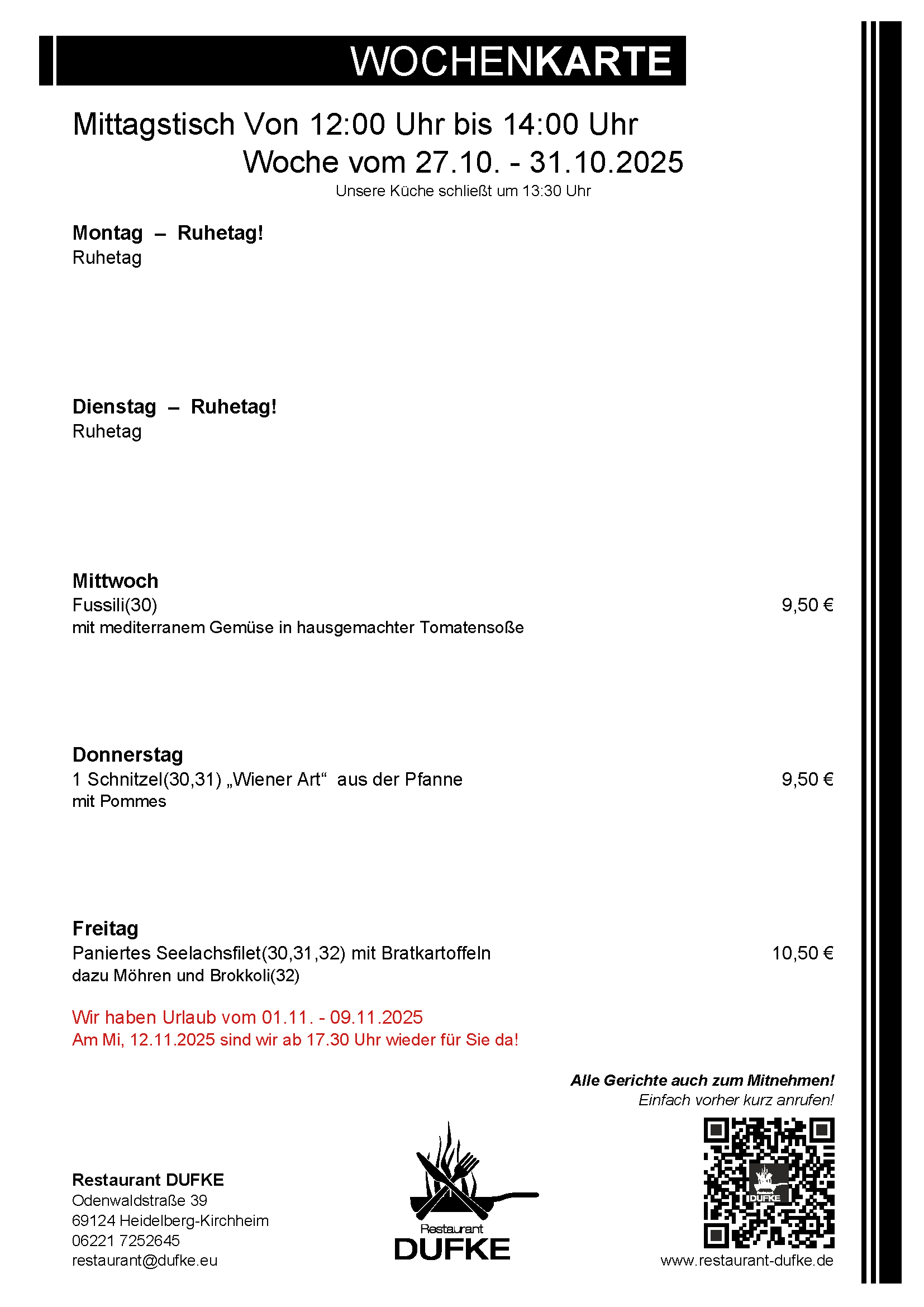 Mittagstisch - Restaurant DUFKE 2025 KW44 Mittagstisch - Restaurant DUFKE 2025 KW44