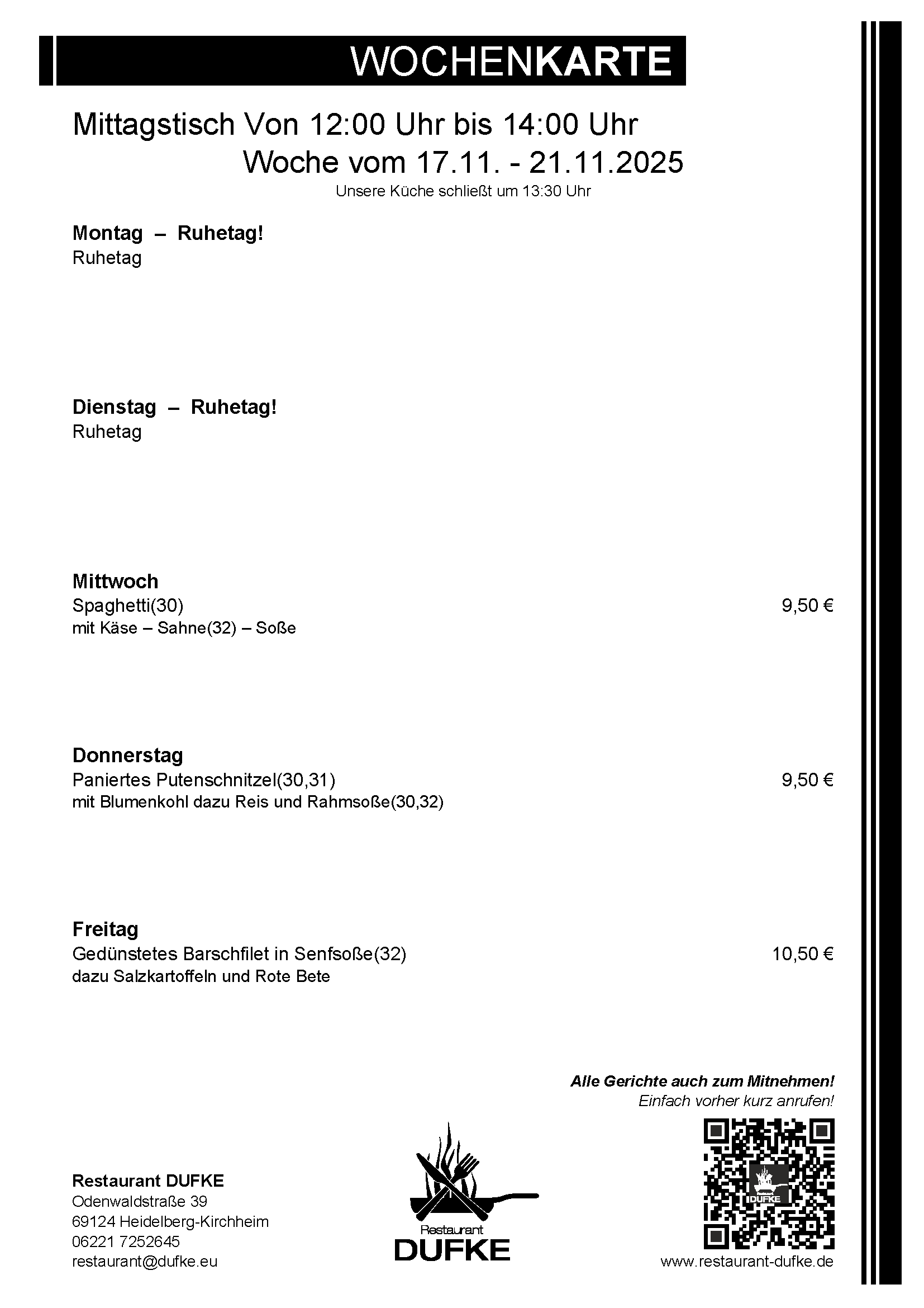 Mittagstisch - Restaurant DUFKE 2025 KW47 Mittagstisch - Restaurant DUFKE 2025 KW47