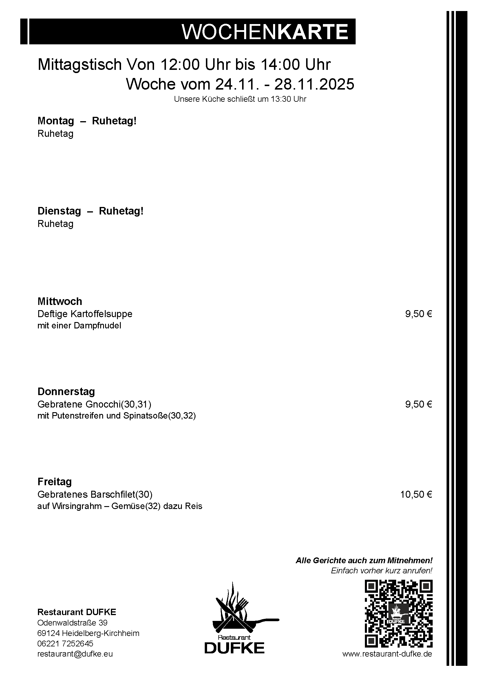 Mittagstisch - Restaurant DUFKE 2025 KW48