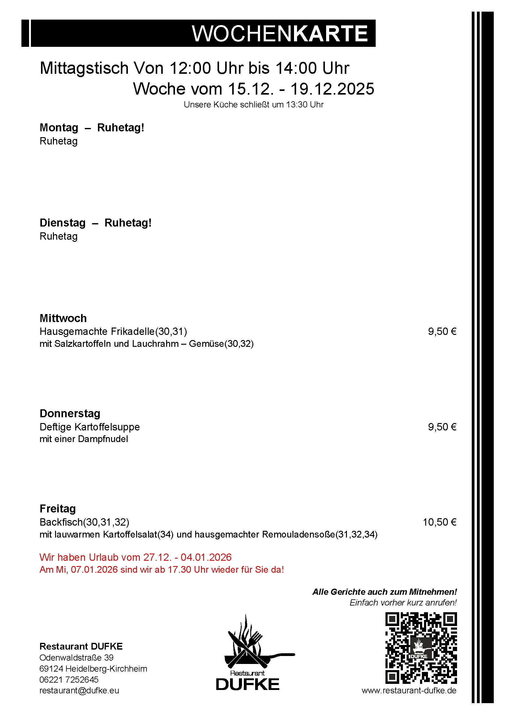 Mittagstisch - Restaurant DUFKE 2025 KW51 Mittagstisch - Restaurant DUFKE 2025 KW51