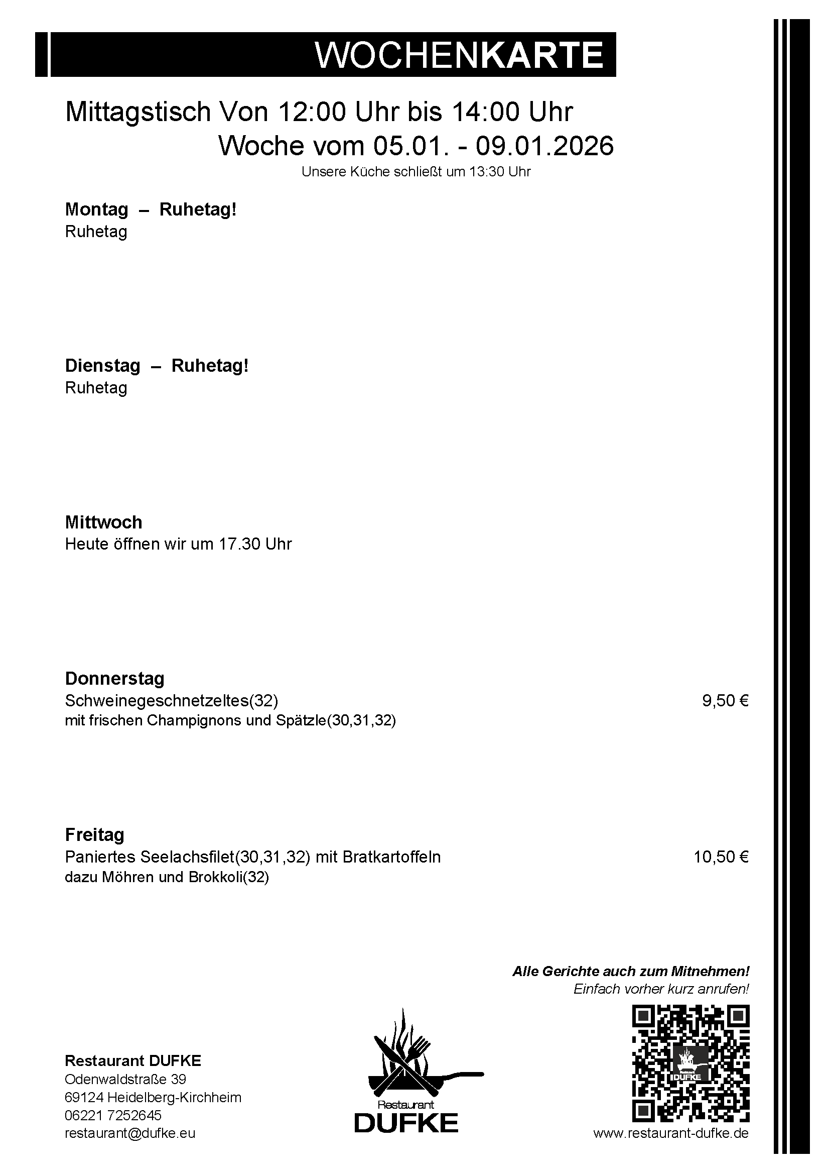 Mittagstisch - Restaurant DUFKE 2026 KW02