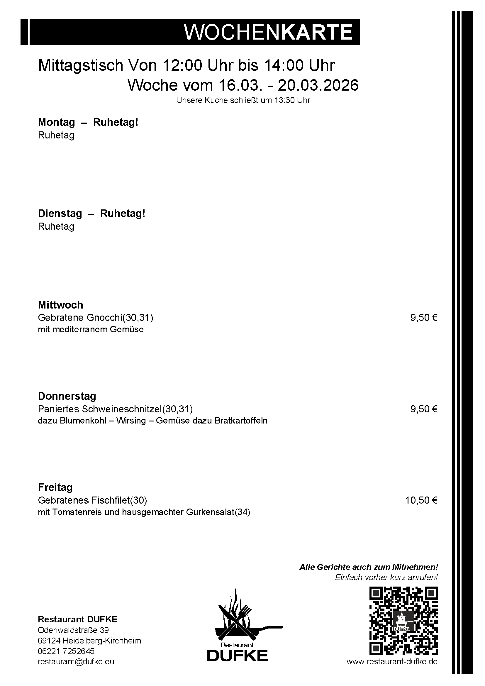 Mittagstisch - Restaurant DUFKE 2026 KW12