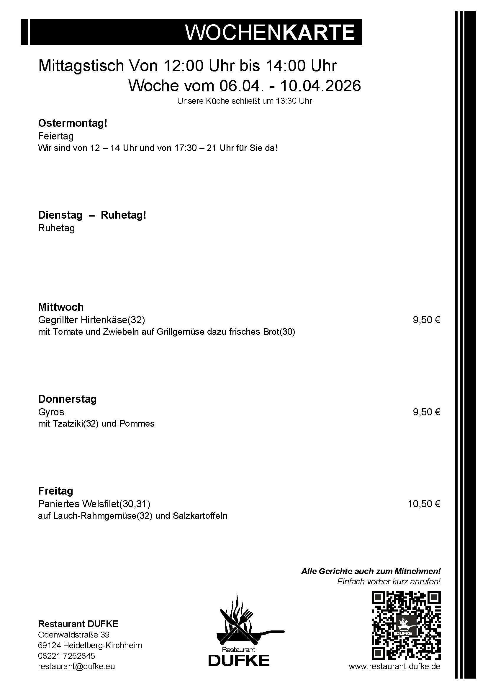 Mittagstisch - Restaurant DUFKE 2026 KW15 Mittagstisch - Restaurant DUFKE 2026 KW15