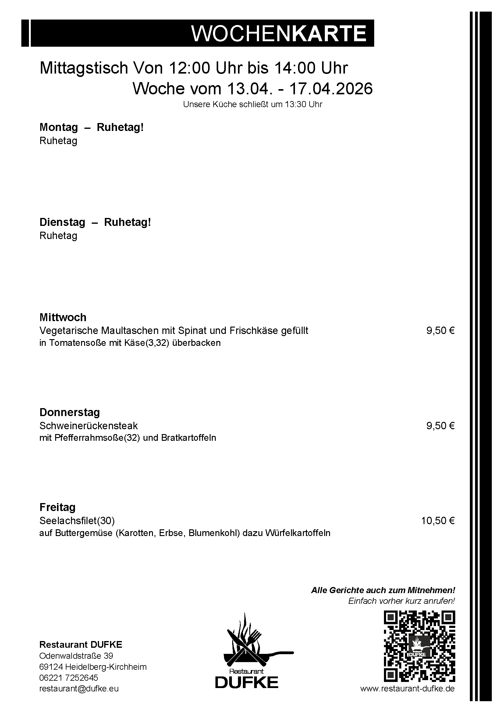 Mittagstisch - Restaurant DUFKE 2026 KW16