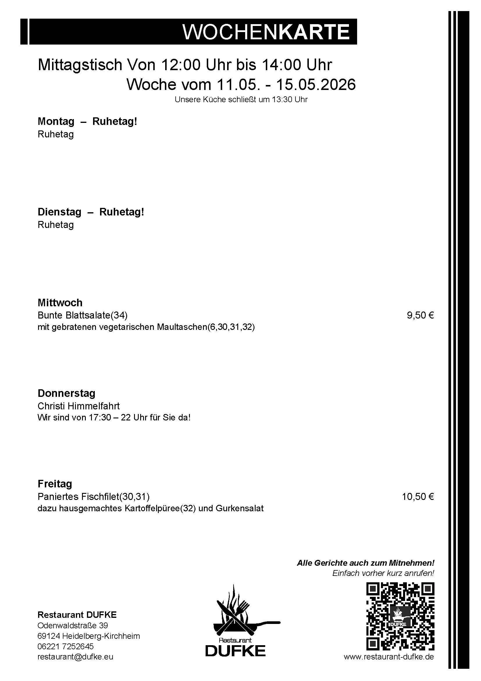 Mittagstisch - Restaurant DUFKE 2026 KW20