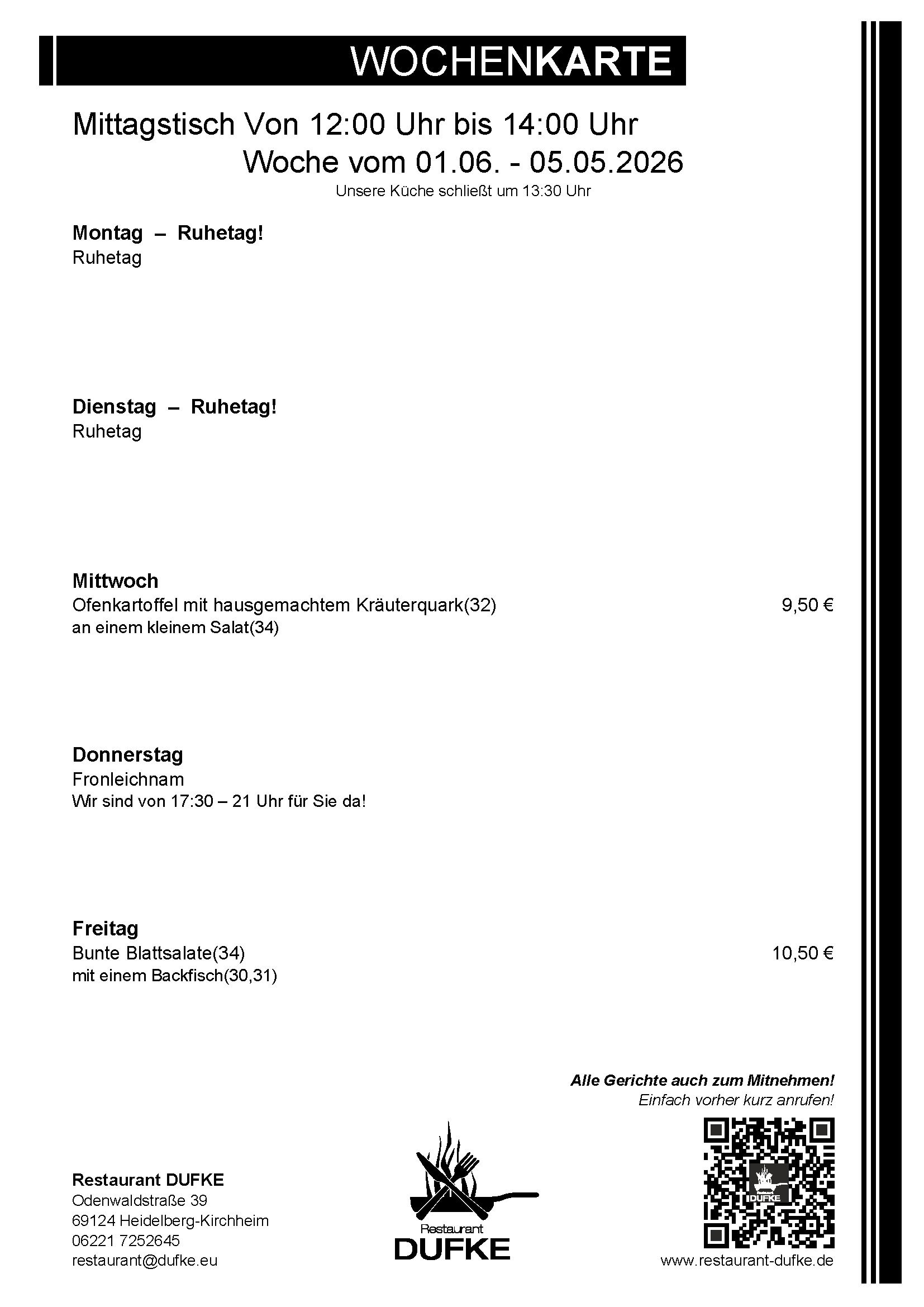 Mittagstisch - Restaurant DUFKE 2026 KW23 Mittagstisch - Restaurant DUFKE 2026 KW23